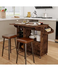 Gouun Drop-Leaf Mobile Kitchen Island Cart with Power Strip and Adjustable Shelf