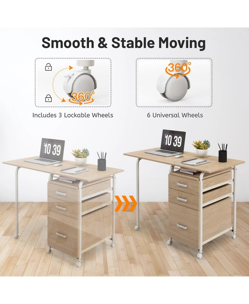 Gouun Folding Wood Modern Writing Desk with Cpu Stand and Open Shelves