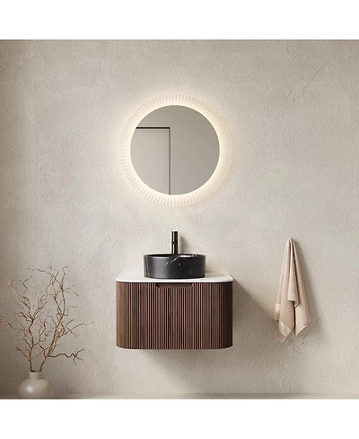 Sillysis Wall Mounted Bathroom Vanity, Ceramic Vessel Sink, Carrara Sintered Stone Top, Soft Close Drawer