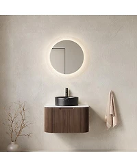 Sillysis Wall Mounted Bathroom Vanity, Ceramic Vessel Sink, Carrara Sintered Stone Top, Soft Close Drawer