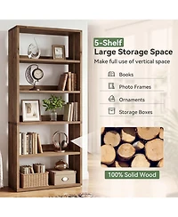 Tribesigns 5-Tier Solid Wood Bookshelf, 70.8" Tall Farmhouse Bookcase with Open Storage Shelves, Freestanding Bookshelves Display Rack