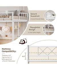 Homfan Metal Loft Bed Frame with Guardrail, Flat Ladder Rungs and Underbed Space, Box Spring Not Required