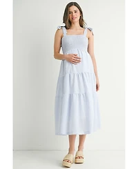 Hello Miz Maternity Striped Smocked Empire Waist Sundress with Tie Straps