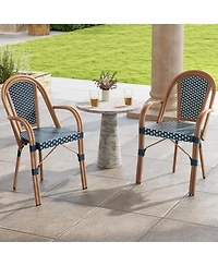Sugift Hand-Woven Pe Wicker French Bistro Chair Set of 2 with Metal Frame