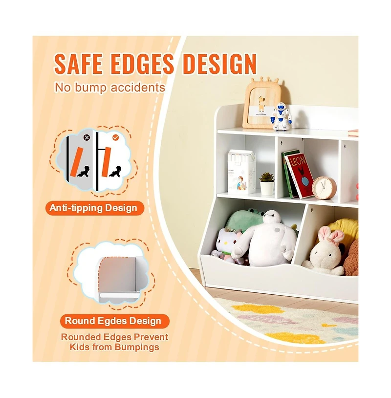 Sugift 5-Cubby Wood Toy Storage Organizer with Bookshelf, 35 x 16 x 30 in
