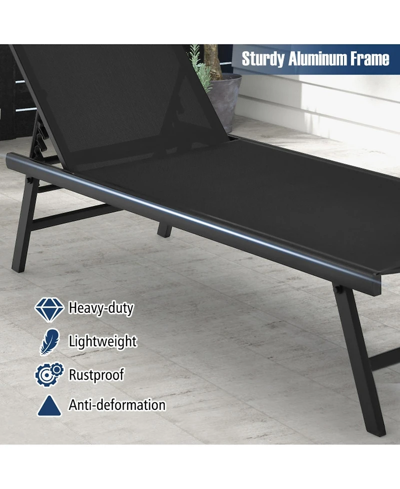 Gouun 3 Piece Patio Chaise Lounge Chair Set with 6-Position Backrest, 2 Loungers and Side Table