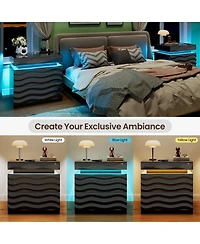 Vlrska Wide 2-Drawer Nightstand with Hidden Storage and Human Sensor Light