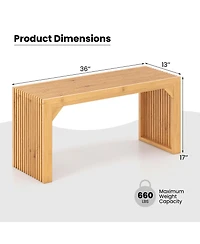 Sugift Bamboo Dining Bench Long Entryway Bench Indoor Outdoor Solid Wood Bench