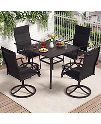 Gouun 5-Piece Outdoor Dining Set with 4 Swivel Rocking Chairs and Inch Square Table