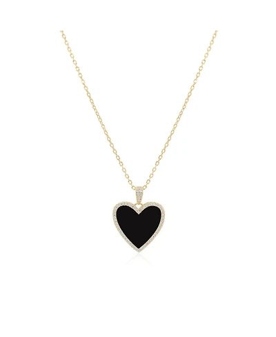 The Lovery Large Onyx Cz Halo Heart Necklace 14K Gold-Plated Sterling Silver