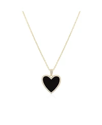 The Lovery Large Onyx Cz Halo Heart Necklace 14K Gold-Plated Sterling Silver