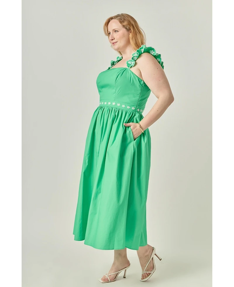 English Factory Plus Flower Embroidered Ruffle Midi Dress