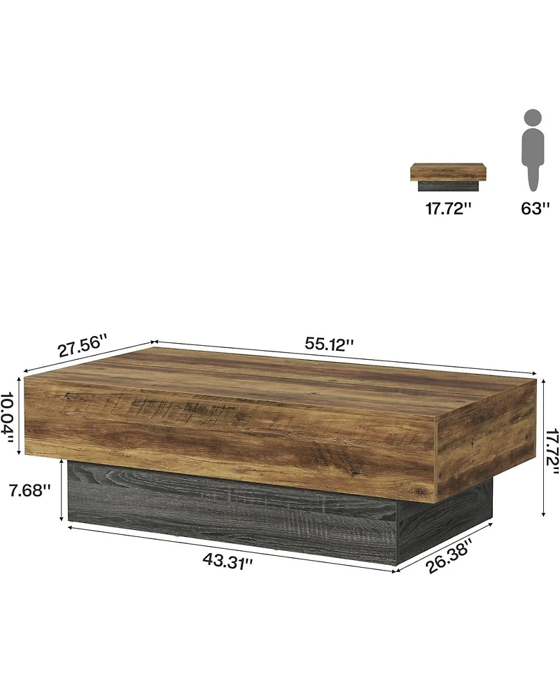 Tribesigns Farmhouse Wood Coffee Table, Rustic Large Rectangle Tea Table