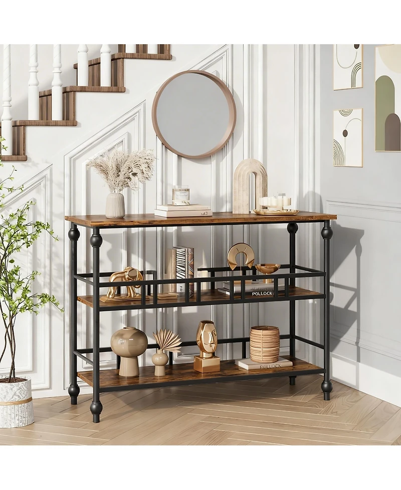 Yigii Console Table 3-Tier Entryway Narrow Sofa Side Shelves