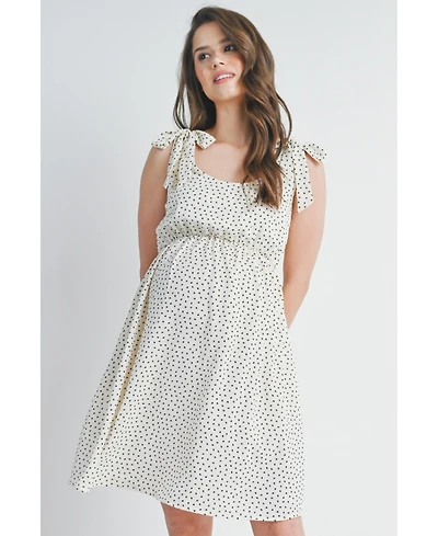 Hello Miz Maternity Empire Waist Polka Dot Tie-Shoulder Dress