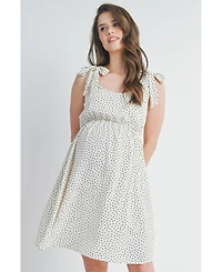 Hello Miz Maternity Empire Waist Polka Dot Tie-Shoulder Dress
