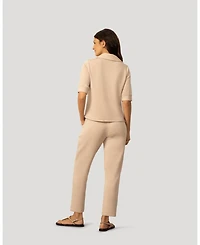 Cable & Gauge Women's and Rib Collar Polo Top Pant Set