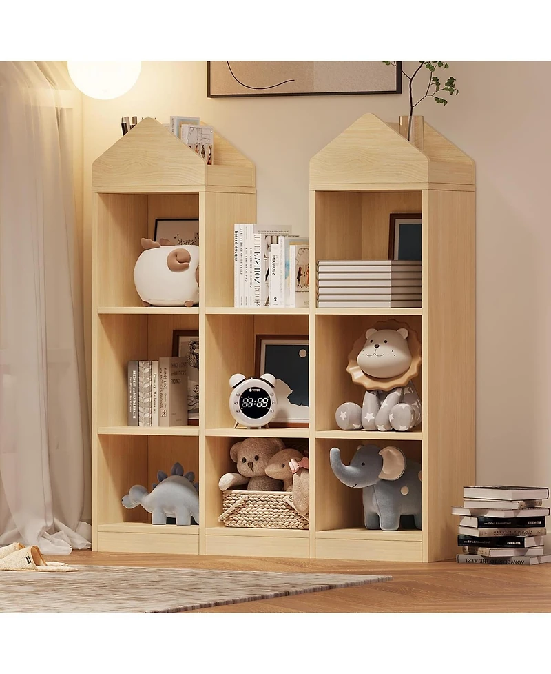 gaomon Toy Storage Organizer 8-Cubby Kids Bookshelf White Bookcase Toddlers Playhouse Cabinet Shelf for Boys Girls Wooden Cubby Storage Toy Shelf