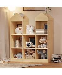 gaomon Toy Storage Organizer 8-Cubby Kids Bookshelf White Bookcase Toddlers Playhouse Cabinet Shelf for Boys Girls Wooden Cubby Storage Toy Shelf