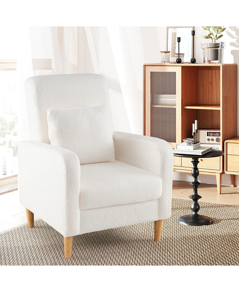 Slickblue Teddy Fleece Accent Sofa Chair with Lumbar Pillow, Modern Upholstered Design