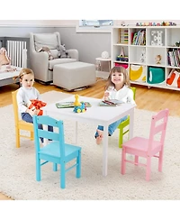 Sugift 5 pcs Kids Pine Wood Table Chair Set-Clear