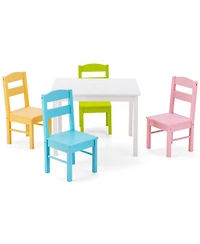 Sugift 5 pcs Kids Pine Wood Table Chair Set-Clear