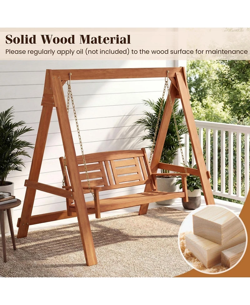 Sugift Hardwood Two-Seater Porch Swing with Freestanding A-Frame Stand