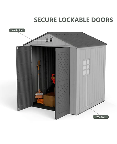 Decksplore 6.2 Feet W X 6.1 Feet D Durable Resin Outdoor Storage Shed With Floor And Double Doors
