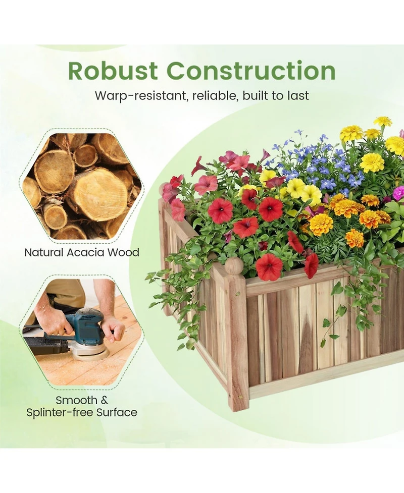 Gouun Acacia Wood Planter Box with Detachable Bottom Panel