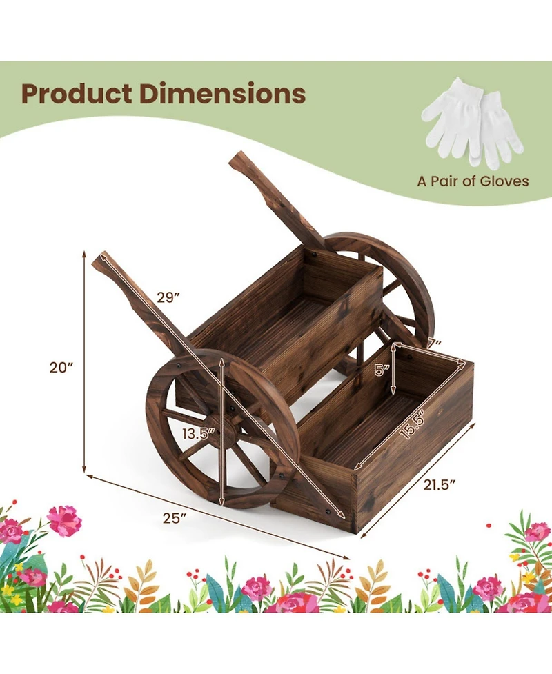 Gouun Rustic Carbonized Wood Wagon Planter with 2-Tier Design