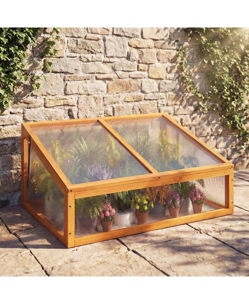 Gouun Fir Wood Cold Frame Greenhouse with Transparent Flip-Top Roof