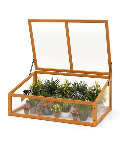 Gouun Fir Wood Cold Frame Greenhouse with Transparent Flip-Top Roof