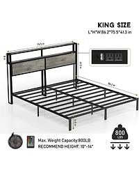 Lucky One King Size Bed Frame with Headboard, Rgb Led Light and Charging Station
