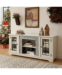 sumyeg 58" Storage Cabinet with 2-Door Storage Faux Stone Media Console Cabinet