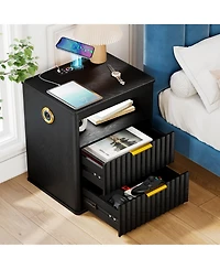 Vlrska 19.7-Inch Wide Nightstand with Bluetooth Speakers, Motion Sensor, Led Lights, and Wireless Charging Station
