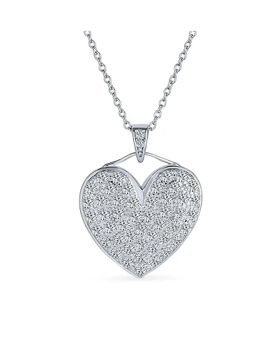 Bling Jewelry Romantic Big Pave Cubic Zirconia Cz Puff Heart Shape Pendant Necklace