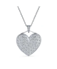 Bling Jewelry Romantic Big Pave Cubic Zirconia Cz Puff Heart Shape Pendant Necklace