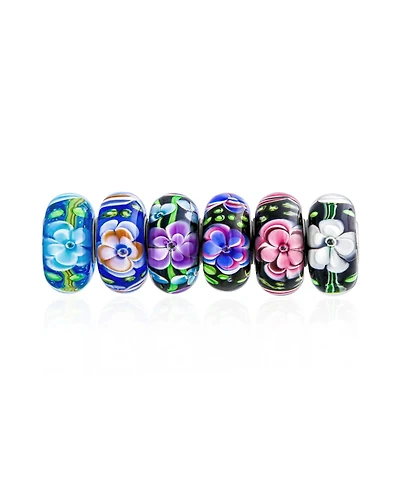 Bling Jewelry Colorful Mix Set Floral Flowers Murano Glass Charm Bead for Bracelet Sterling Silver