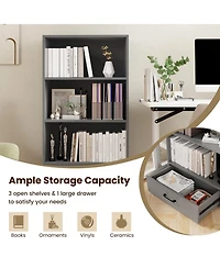 Sugift 48 Inch Tall 4 Tiers Wood Bookcase with Drawer