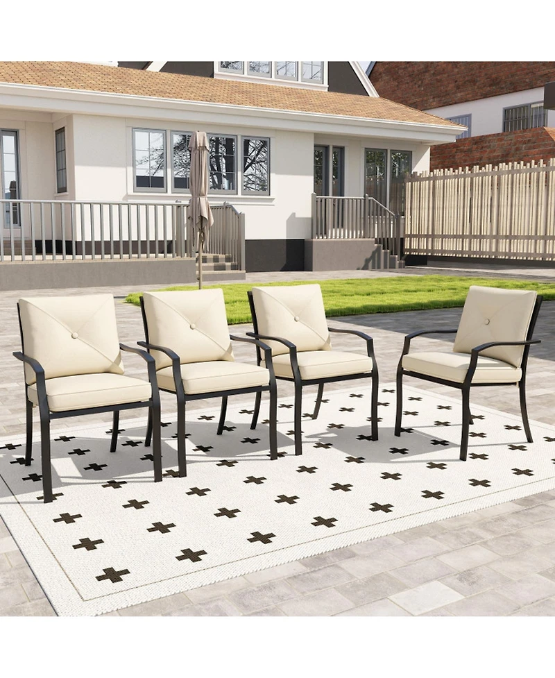 Gouun Stackable Patio Dining Chairs Set of 2 with Cushions, Armrests and Metal Frame