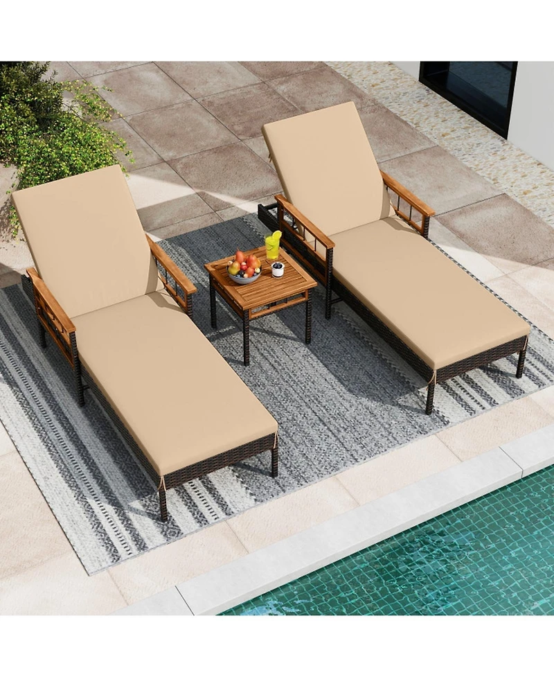 Gouun 3-Piece Patio Chaise Lounge Set for Poolside Backyard Porch
