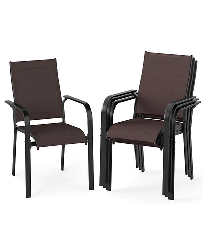 Gouun Stackable Outdoor Armchairs Set of 4 with Breathable Mesh and Metal Frame