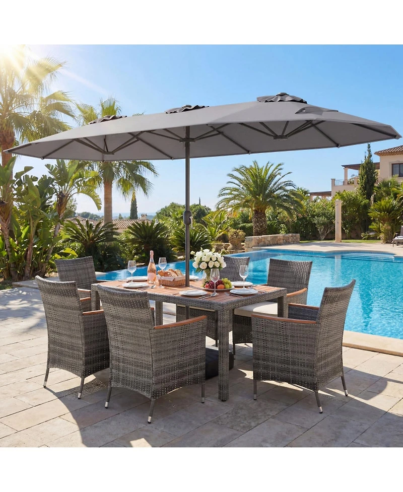 Gouun 8-Piece Patio Dining Set with Double-Sided Market Umbrella