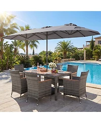 Gouun 8-Piece Patio Dining Set with Double-Sided Market Umbrella