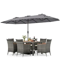 Gouun 8-Piece Patio Dining Set with Double-Sided Market Umbrella