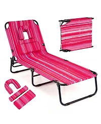 Gouun Folding Tanning Chair with Face Hole and 3 Removable Pillows