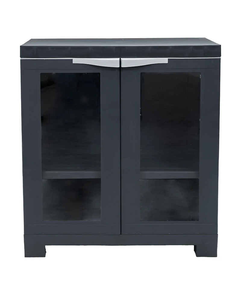 Versatile Plastic Storage Cabinet with Adjustable Shelf and 2 Windows - Charcoal - 25.5"