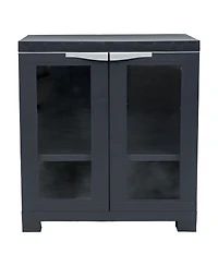 Versatile Plastic Storage Cabinet with Adjustable Shelf and 2 Windows - Charcoal - 25.5"