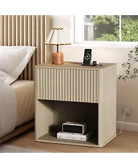 gaomon Home Set of 2 Fluted Wood Nightstands with Drawer, Modern Bedside Tables with Open Shelf