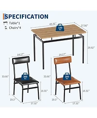 gaomon 5-Piece Industrial Dining Set, Wooden Table and 4 Pu Upholstered Chairs, Metal Frame for Kitchen and Apartment